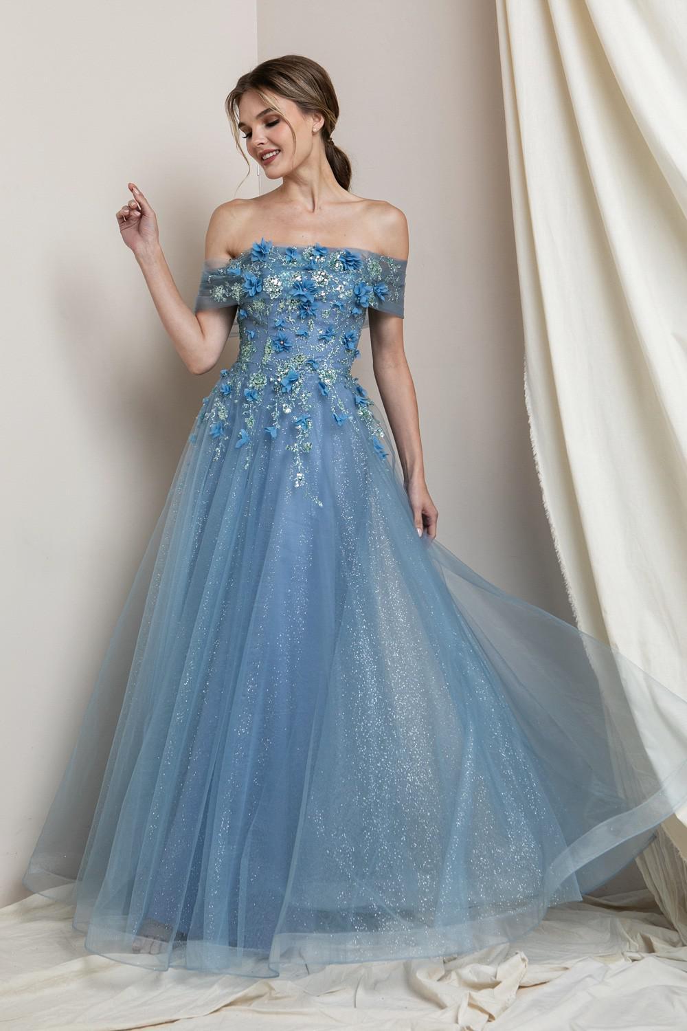 Blue Floral Gown - Pretty Parlor